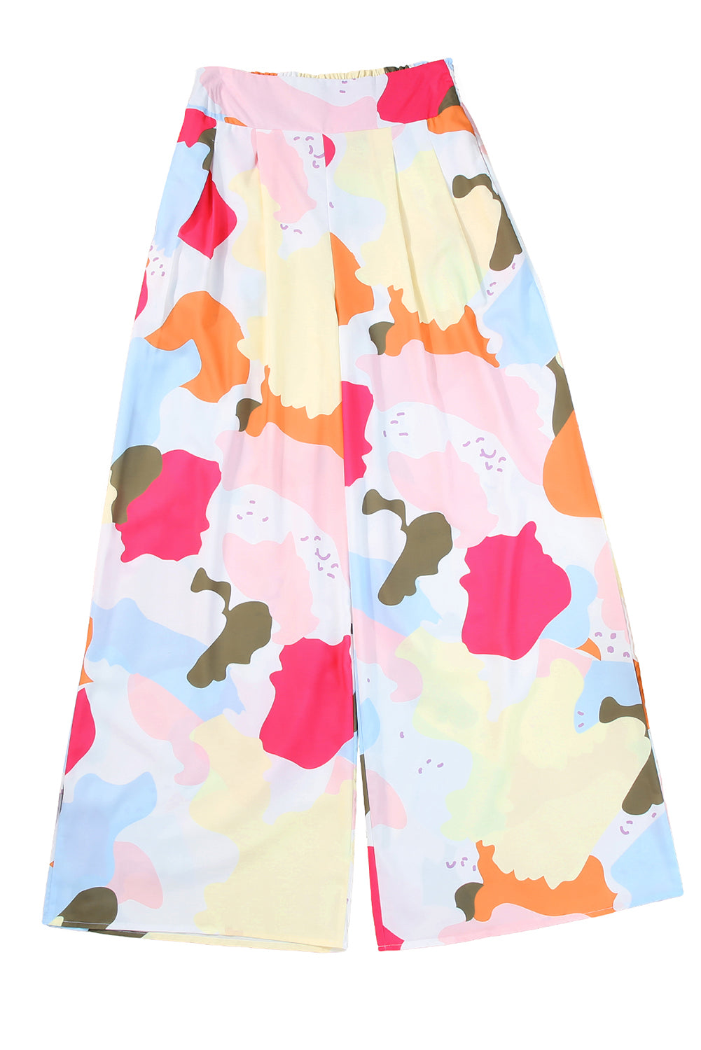 Multicolor Color Palette Print Flowy Wide Leg Pants