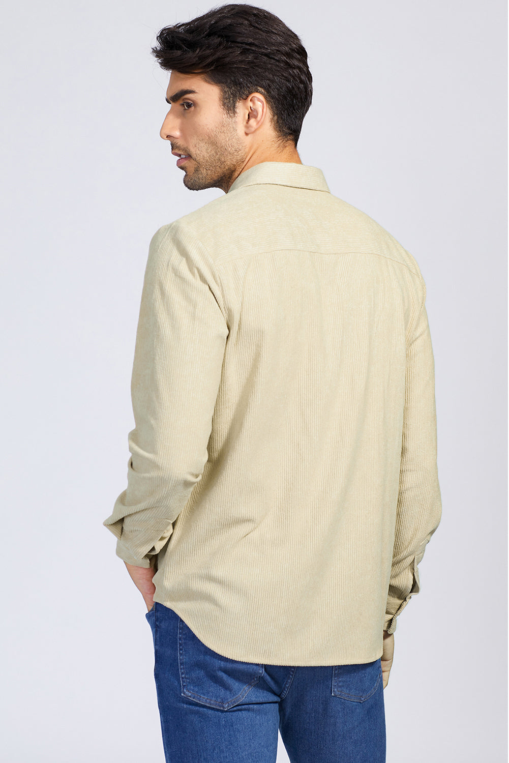 Apricot Men Corduroy Flap Pocket Button Front Shirt