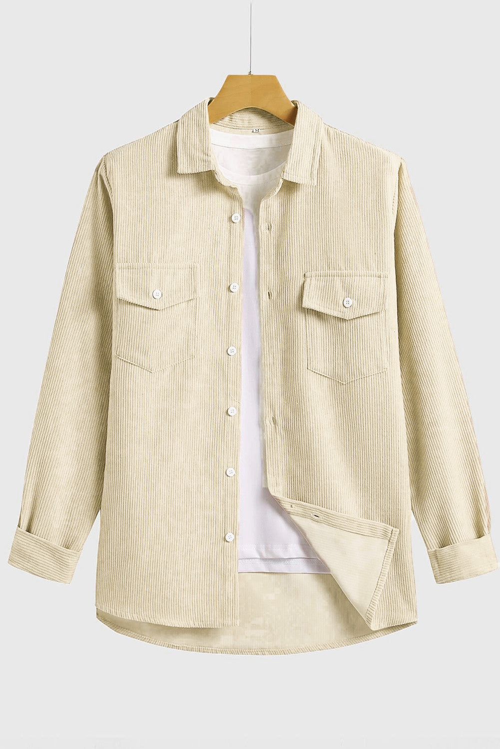 Apricot Men Corduroy Flap Pocket Button Front Shirt