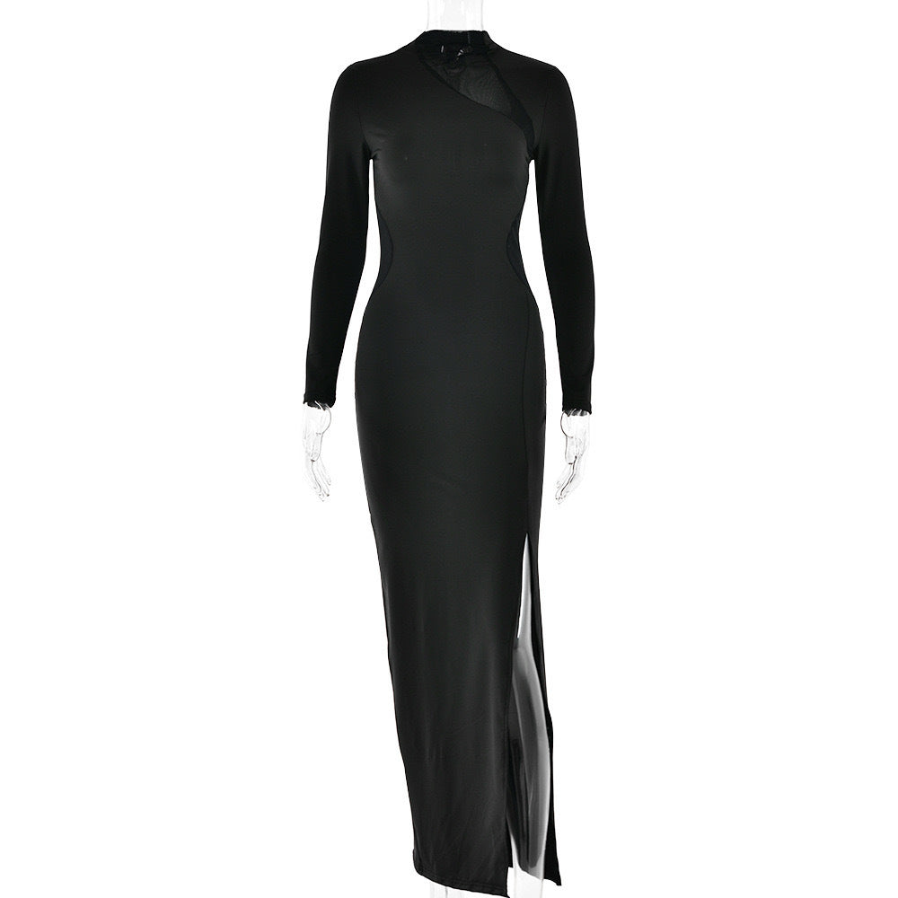 Split Dress Slim-fit Sheath Tight Sexy Slim Long Sleeve Dress