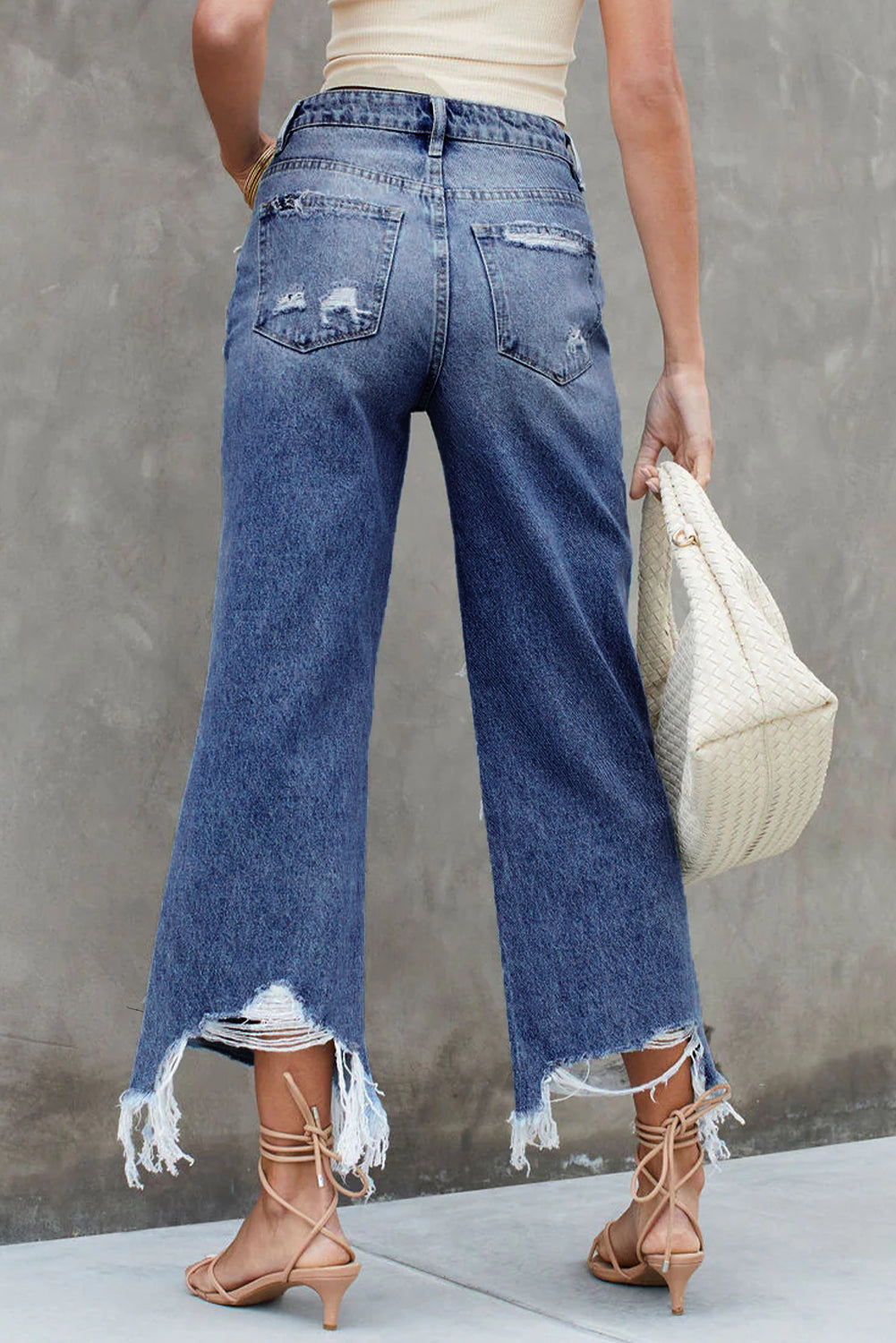 Sky Blue Heavy Destroyed High Waist Jeans