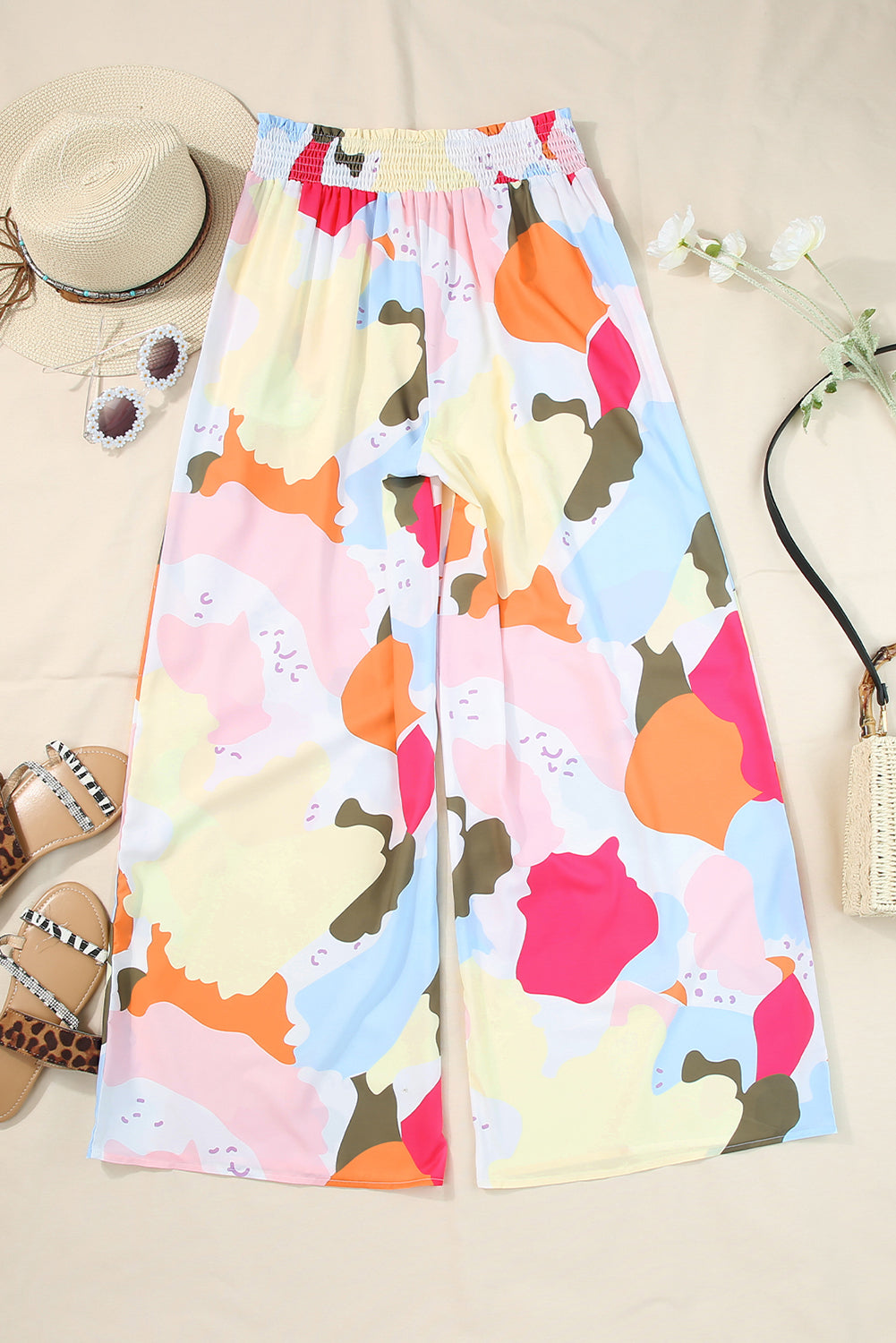 Multicolor Color Palette Print Flowy Wide Leg Pants